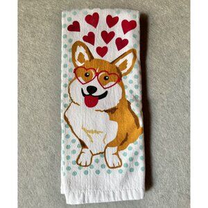 Cuisinart Corgi Terrycloth Tea Towel 26"x15.5" 100% Cotton White Red Brown